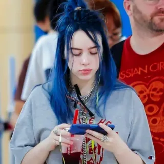 💧 Billie Eilish นักร้อง, นักดนตรี, ผมสีฟ้า, คนดัง telegram sticker