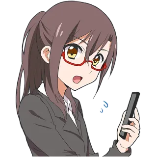 😯 Anime, Mulher, Óculos, Negócios, Telefone telegram sticker