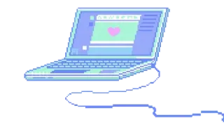 💙 laptop, computer, pixel art, heart, cute, pastel telegram sticker