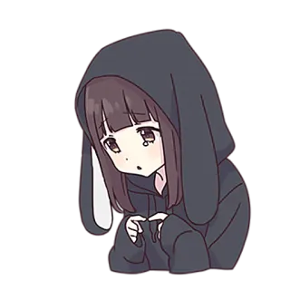 😌 Anime Mädchen, Hasenpulli, traurig, niedlich, kawaii, Cartoon whatsapp sticker
