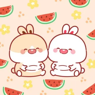 🍼 conejo, lindo, animales, kawaii, sandía telegram sticker