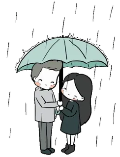 ☔ couple, umbrella, rain, cute, love, cartoon telegram sticker