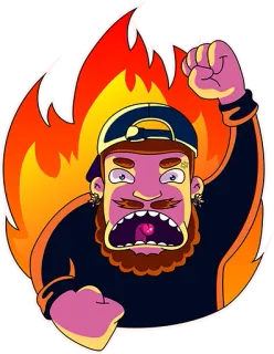 🔥 raiva, punho, desenho animado, homem, chamas telegram sticker