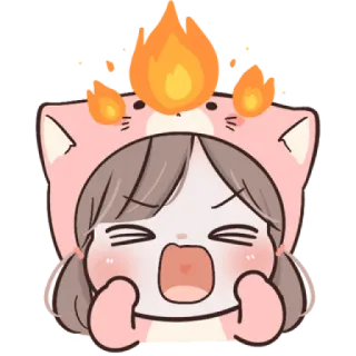 🐱 cartoon, girl, cat, angry, frustrated, fire, emotional, kawaii, cute telegram sticker
