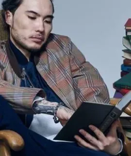 📚 男性, 読書, 本, チェック柄, 座っている, 室内 telegram sticker