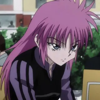 😠 Anime, Mädchen, Pinke Haare, Lila Shirt, Manga, Cartoon telegram sticker