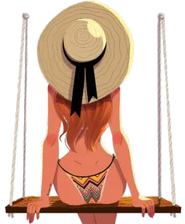 👒 женщина, шляпа, качели, пляж, бикини, лето, отдых telegram sticker