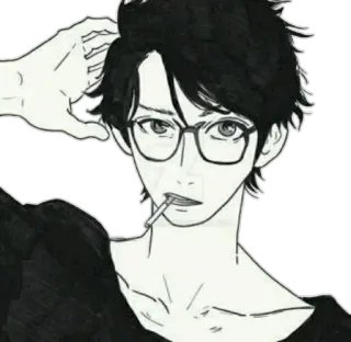 🍭 Anime, Ragazzo, Occhiali, Sigaretta, Cartone animato, Disegno, Illustrazione telegram sticker