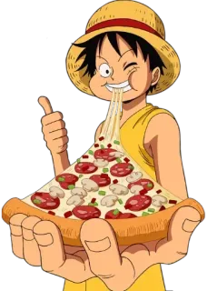 👍 Monkey D. Luffy One Piece Anime, One Piece, Luffy, Comida, Pizza, Personagem telegram sticker