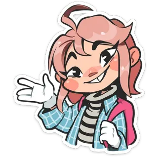 👋 Cartoon, Mädchen, Rosa Haare, Figur, Sticker telegram sticker