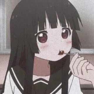🍡 애니메이션 여자, 먹는, 검은 머리, 교복, 귀여운, 카와이 whatsapp sticker