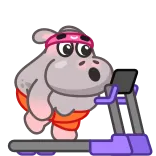 🏃‍♂️ мультик, гиппопотам, беговая дорожка, упражнения, фитнес, животное telegram sticker