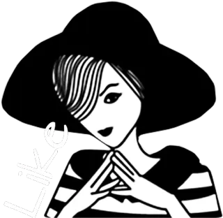 👍 Like vrouw, hoed, mode, stijl, zwart wit, leuk telegram sticker