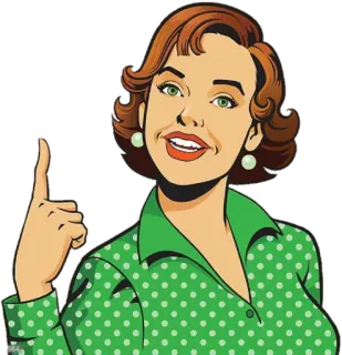👆 femme, rétro, illustration, pointage, dessin animé, vintage, femme au foyer telegram sticker
