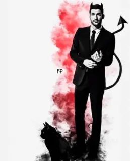 👹 Lucifer diable, costume, chat, démon, cornes, queue, homme, noir, rouge telegram sticker