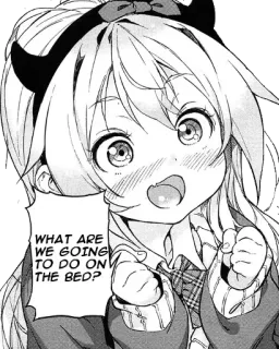 😃 WHAT ARE WE GOING TO DO ON THE BED? Anime, Meisje, Duivelshoorntjes, Manga telegram sticker