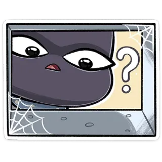 👀 猫, はてなマーク, 窓, 蜘蛛の巣, 漫画, ステッカー telegram sticker