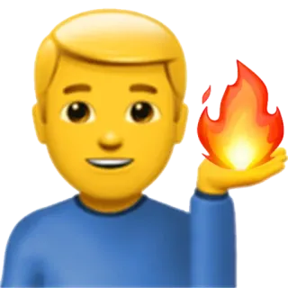 🔥 Эмодзи, Огонь, Мужчина, Пламя, Рука, Горящий, Желтый whatsapp sticker