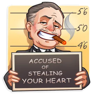 😌 ACCUSED OF STEALING YOUR HEART cartoon, man, heart, love, accused, cigar whatsapp sticker