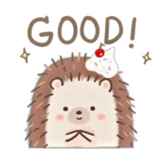 👍 GOOD! erizo, animal, lindo, bueno, dulce, postre, cereza, helado whatsapp sticker
