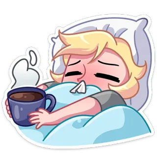 ☕ krank, ill, Bett, Kaffee, Erkältung telegram sticker