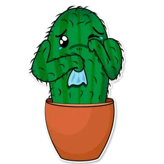 😱 선인장, 슬픈, 우는, 식물, 이모티콘, 눈물, 귀여운, 귀여운 telegram sticker