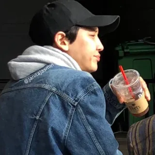 🥤 @janitajasmin person, coffee, hat, denim jacket telegram sticker