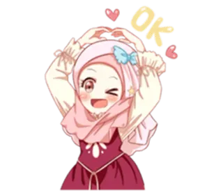 👌 OK słodkie, dziewczyna, anime, hidżab, serce, ok, kawaii, kobieta, naklejka telegram sticker