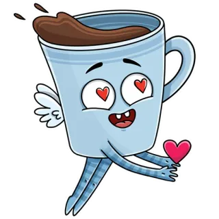 ❤️ café, tasse, amour, cœur, dessin animé, mignon, ailes, boisson whatsapp sticker