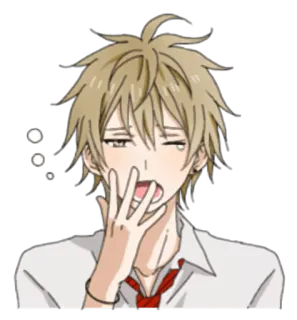 😴 anime, buồn ngủ, mệt mỏi, ngáp, nhân vật, con trai, đồng phục học sinh telegram sticker