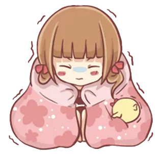 😷 Cartoon, Mädchen, Kalt, Decke, Süß, Krank telegram sticker