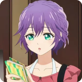 🙂 anime, ragazza, capelli viola, occhi verdi, carina, cartone animato telegram sticker