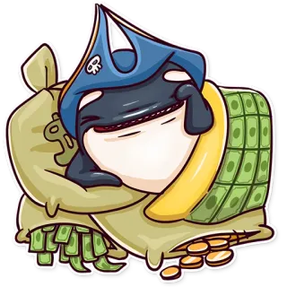 😴 orca, whale, money, bags, pirate, cartoon, wealth, coins telegram sticker
