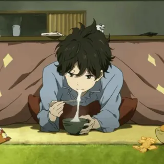 🍴 Anime, Mangiare, Bacchette, Cibo, Ragazzo, Interno telegram sticker