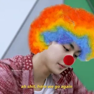 🤡 ah shit, here we go again clown, mème, drôle, expression, portrait whatsapp sticker