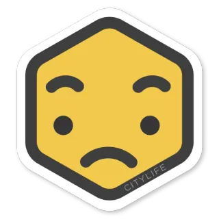 😒 CITYLIFE 絵文字, 悲しい, 都会, 六角形, 黄色, ステッカー whatsapp sticker