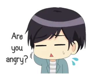 😅 Are you angry? Cartone animato, Anime, Ragazzo, Domanda, Arrabbiato, Emotivo, Carino telegram sticker