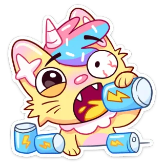 ☕️ gato, desenho animado, adesivo, energético, engraçado, exausto, bêbado whatsapp sticker
