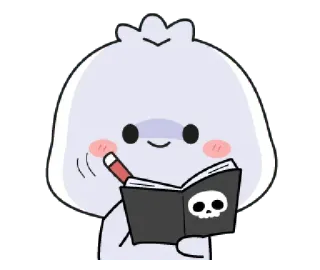 📘 geist, schreiben, cartoon, niedlich, tagebuch, schädel, stift, buch telegram sticker
