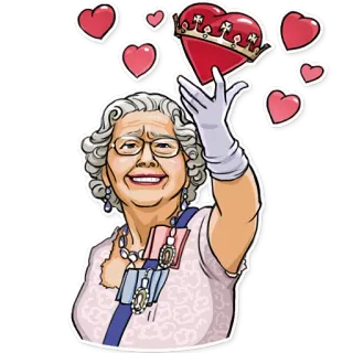 😘 Queen Elizabeth II Reina Isabel II, Realeza, Corazón, Corona, Dibujo animado, Monarca telegram sticker