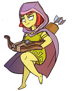 ✊ archer, femme, arbalète, capuche, fantaisie, personnage whatsapp sticker