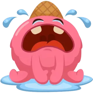 😭 мороженое, плач, мультфильм, розовый, рожок, грустный telegram sticker