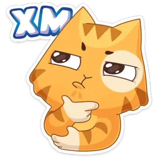 🤔 XM cat, sticker, cartoon, thinking, orange, cute telegram sticker