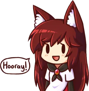 🙌 Hooray! 축하, 애니메이션, 만화, 여우 소녀, 응원, 행복한 telegram sticker
