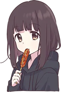 🌭 Anime, Meisje, Eten, Snack, Leuk, Illustratie whatsapp sticker