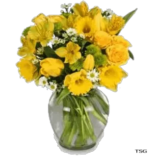 🌹 flower, bouquet, yellow, roses, daffodils, vase, floral whatsapp sticker