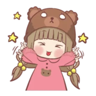 ✌ девочка, медведь, милый, мультик, каваи, звезды, знак мира telegram sticker
