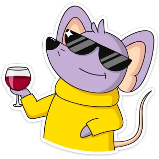 🍷 topo, cartone animato, vino, occhiali da sole, animale, bevanda, bere telegram sticker