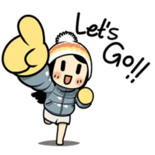 🚶 Let's Go!! los, auf geht's, positiv, fröhlich, winter, aufregung, cartoon telegram sticker