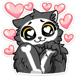 😍 gato, corazón, esqueleto, lindo, animal, amor whatsapp sticker